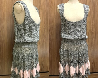 Vintage Crochet Dress Womens Deep Scoop Vest Dress Patchwork Dress Size S