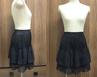 Vintage Black Womens Mini Skirt Dress Girls Tiered Skirt Teen Girl Ruffle Skirt Flowy Elastic Waist Skirt Size XS