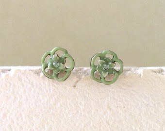 90s Vintage Green Flower Deadstock Stud Earrings