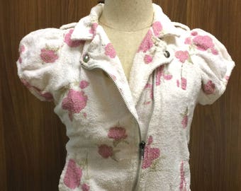 90s Vintage Rare Rose Towel Biker Jacket Womens Ladies Teen Girls Swim Beach Jacket