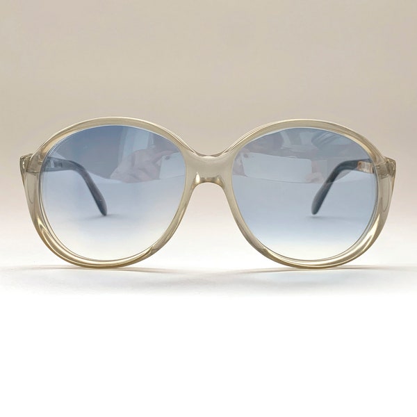 70s Vintage German Köln Optik Metallic White Round Frame Sunglasses