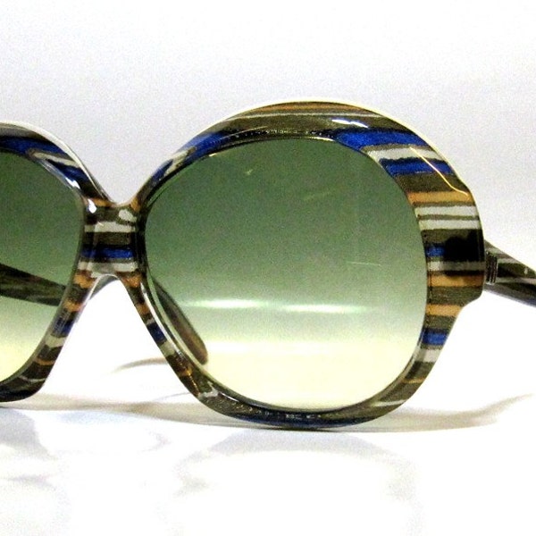 70's Vintage French Candy Stripe Round Frame Sunglasses