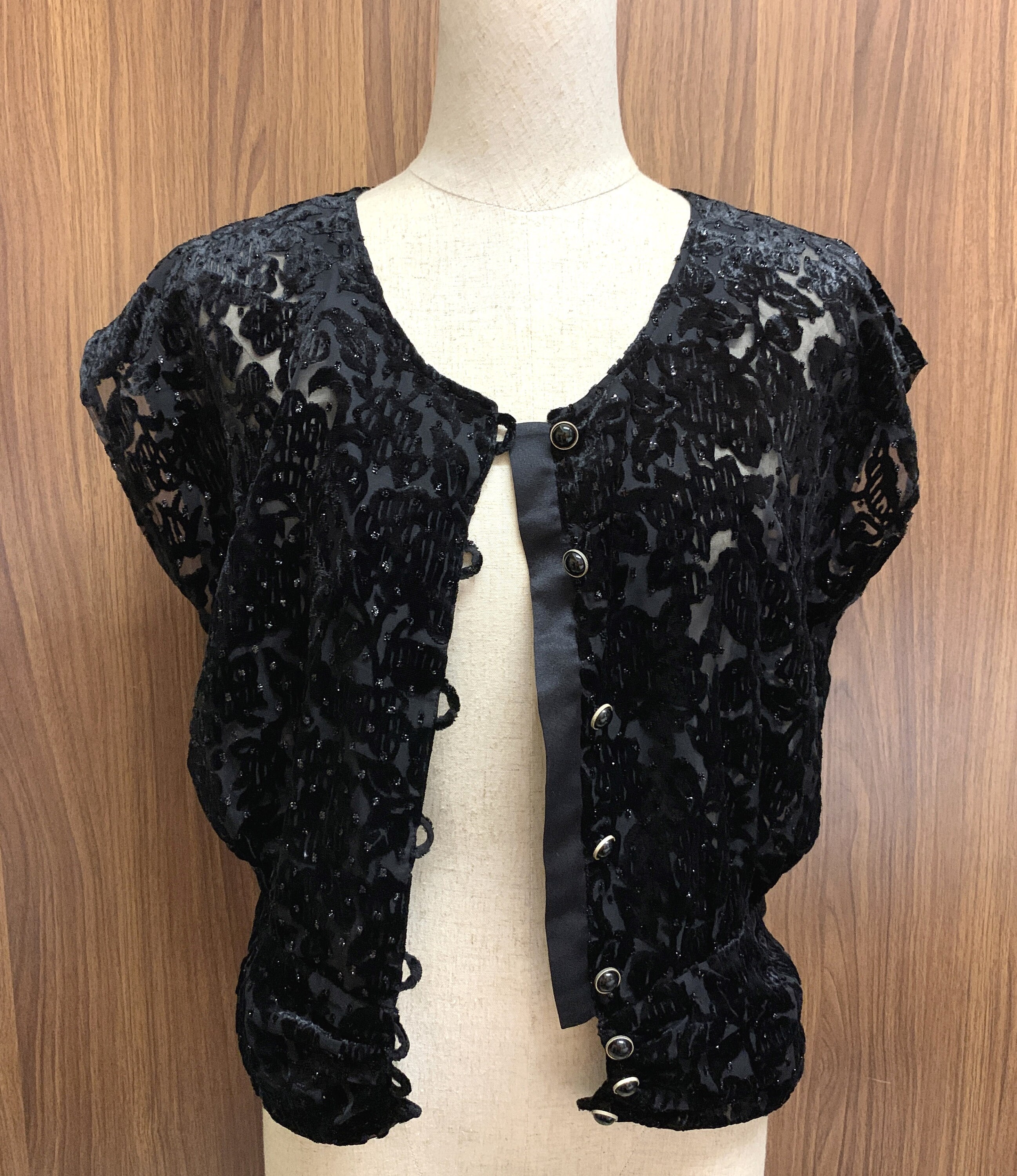 Vintage 90s Sheer Velvet Lace Black Shirt Womens Sleeveless