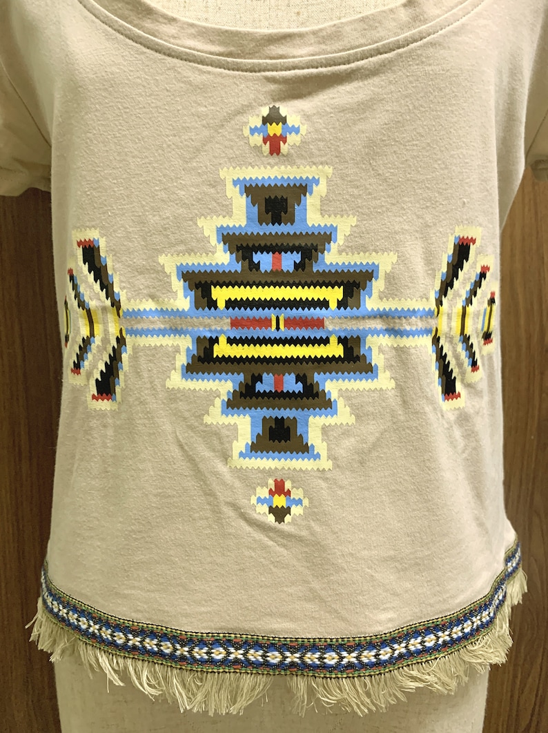 Vintage Beige Boho Women Tee Teen Girl South West Printed Crop Top Cropped T Shirt image 6
