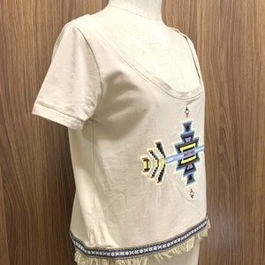 Vintage Beige Boho Women Tee Teen Girl South West Printed Crop Top Cropped T Shirt image 3