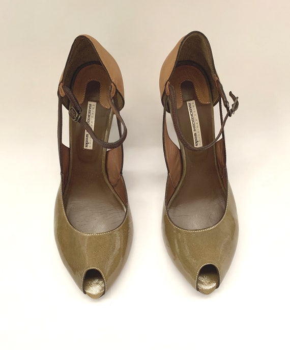 Vintage Japanese Made Womens Peep Toe Shoes Olive… - image 2