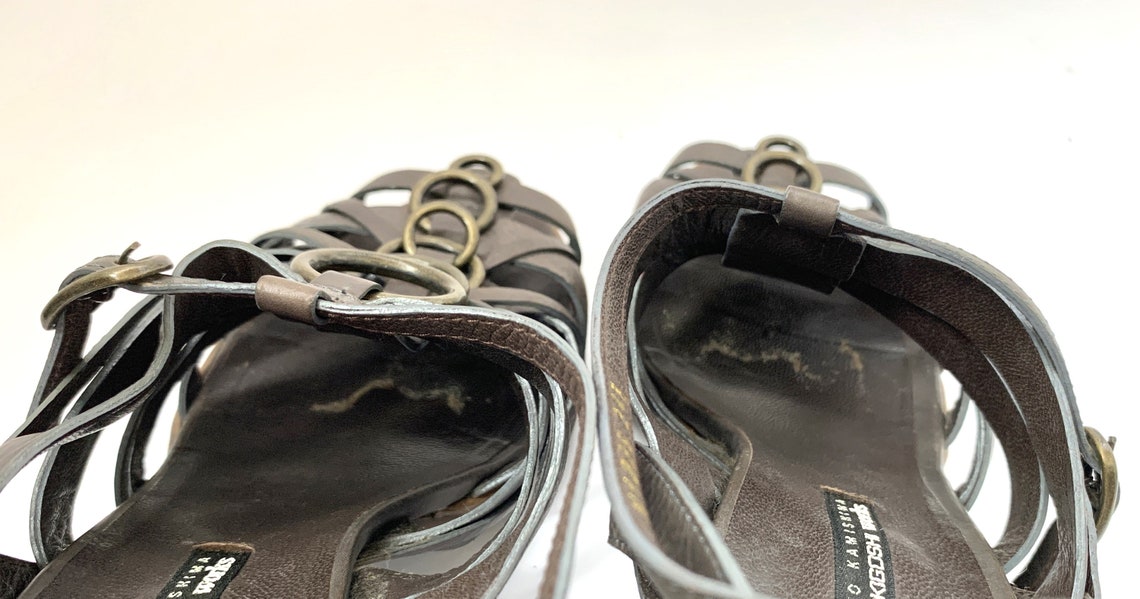 Vintage Brown Leather Gladiator Sandals Heels Womens High Heel Etsy