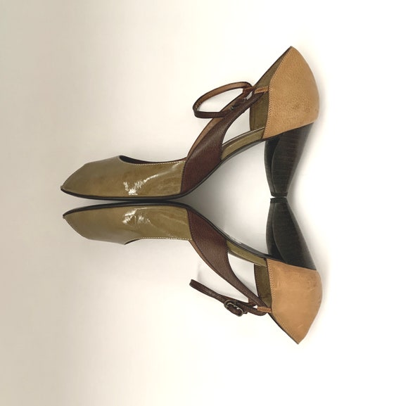 Vintage Japanese Made Womens Peep Toe Shoes Olive… - image 5