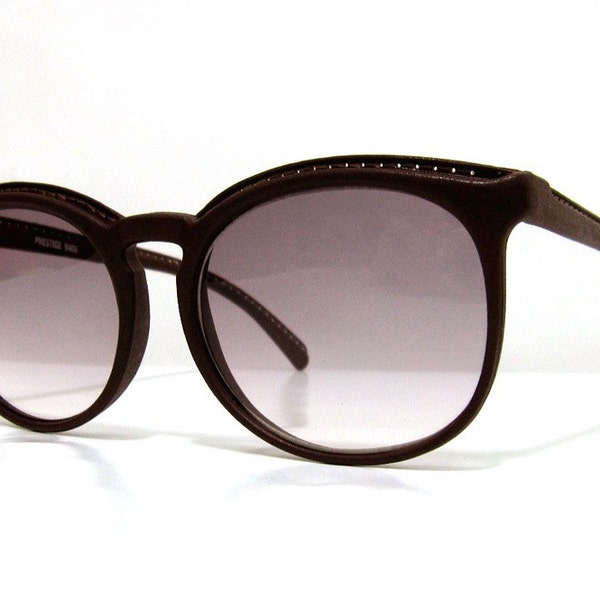 80's Rare Vintage Leather Like Frame Sunglasses with Sewing Stitch Pattern