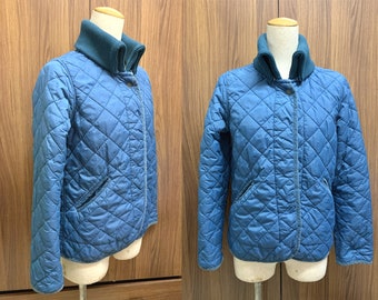 Vintage Blue Green Thin Quilted Jacket Diamond Quilted Coat Jacket Womens Barn Jacket Teen Girl Spring Jacket
