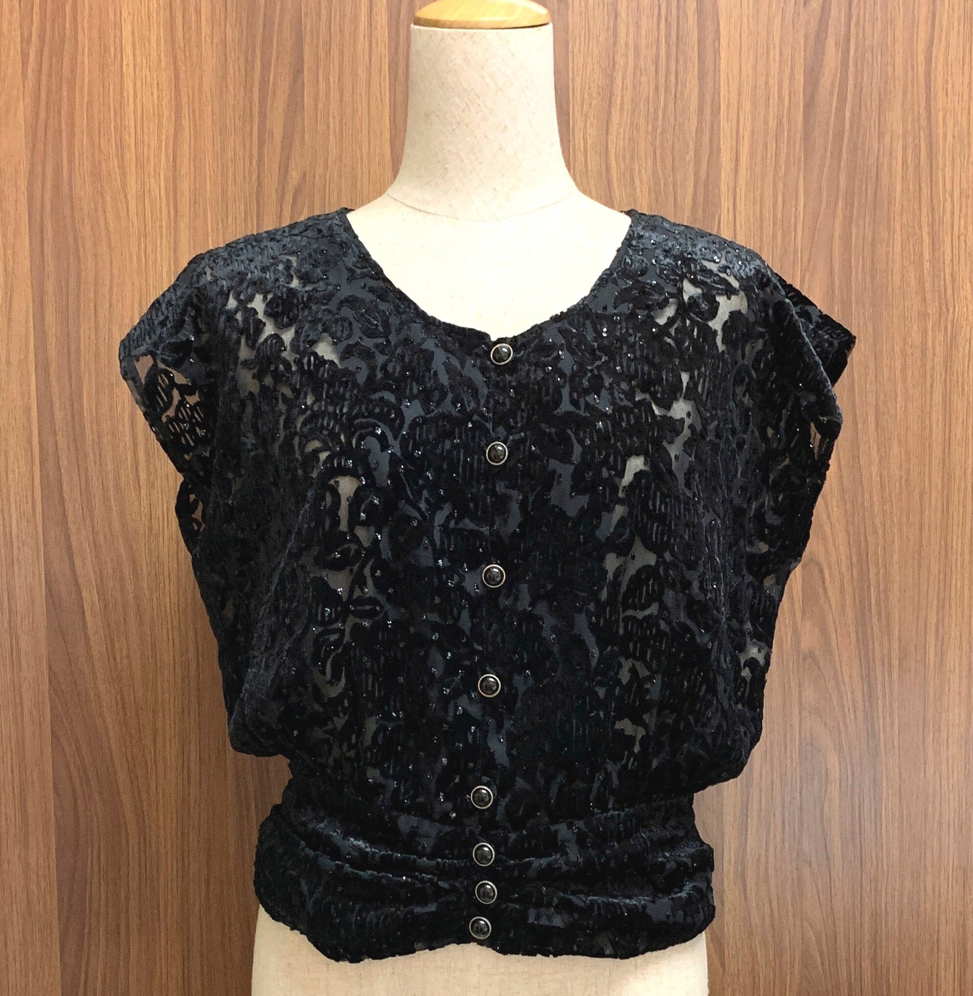 Vintage 90s sheer lace blouse, Long sleeve floral pattern