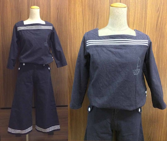 Vintage Sailor Navy Female Suit Pant Set Size XS … - image 1