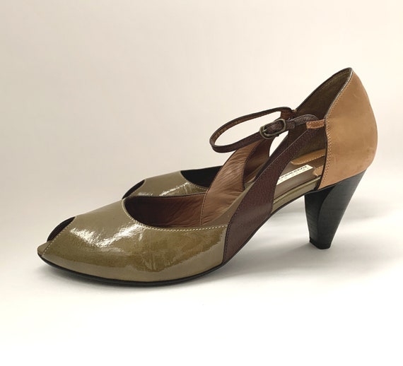 Vintage Japanese Made Womens Peep Toe Shoes Olive… - image 4