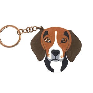 Beagle Face Keychain with Optional Brown Pom Pom - Hound Dog Gift