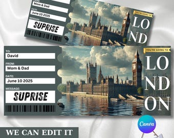 London Trip Surprise Gift, Boarding Pass Editable Template, Printable Voucher to London,Surprise Gift Ticket to England,Boarding Pass London