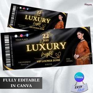 Gala Night Ticket Vorlage, geben Sie ein druckbare digitale Download, schwarz und Gold Ticket-Einladung, Event-Karten/Gala-Karte/Event-Eintritt
