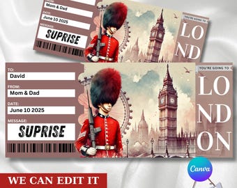 London Trip Surprise Gift, Boarding Pass Editable Template, Printable Voucher to London,Surprise Gift Ticket to England,Boarding Pass London