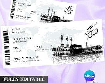 Editable Hajj Umrah Boarding Pass Ticket, Printable Islamic Pilgrimage Gift, Umrah Mubarak Plane Ticket, Makkah Travel Keepsake Card