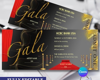 Golden Gala Ticket Template: Printable Event Admission (Digital Download)
