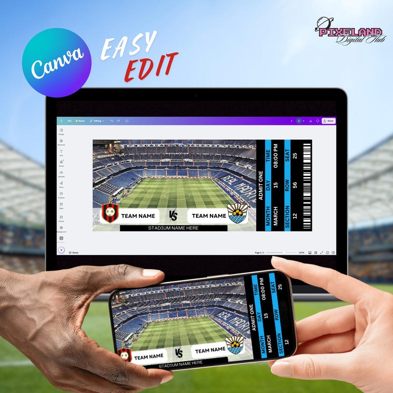 Editable Football Game Ticket Template (digital Download) Etsy