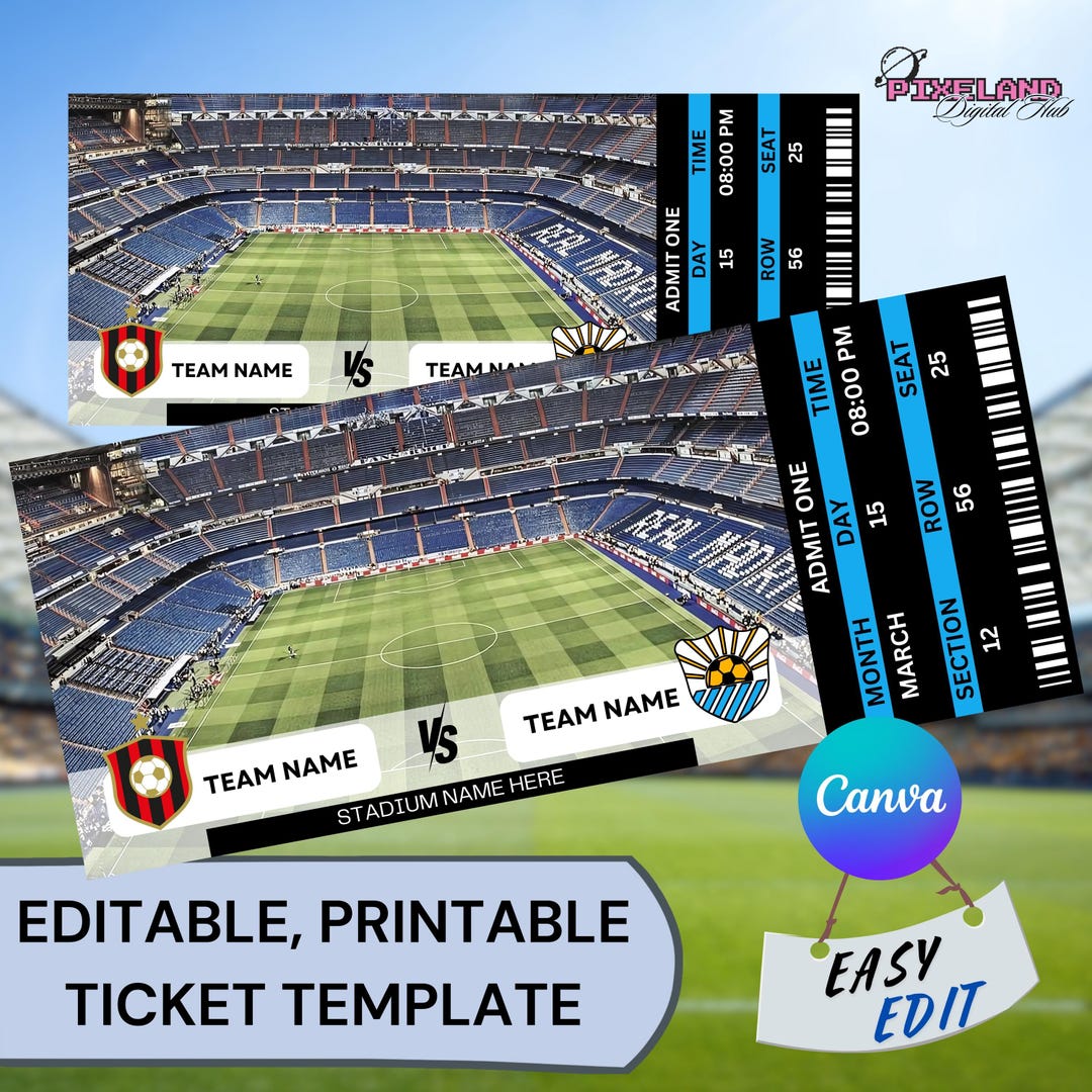 Editable Football Game Ticket Template (digital Download) Etsy