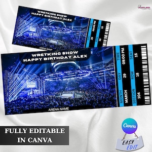 Plantilla editable/imprimible para boletos de lucha libre o boxeo, talón de regalo personalizado para cumpleaños, diseño de cupón para una noche de pelea, boleto para pelea/lucha libre