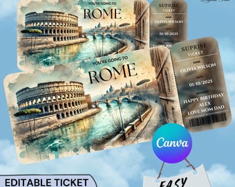 Printable Plane Ticket Template, DIY Boarding Pass, Travel Itinerary Ticket, Customizable Trip Pass,Plane Ticket Art,Editable Airline Ticket