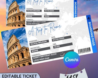 Plantilla de tarjeta de embarque editable, plantilla de boleto de avión, revelación de vacaciones sorpresa, regalo de boleto de avión, tarjeta de embarque falsa, boleto imprimible