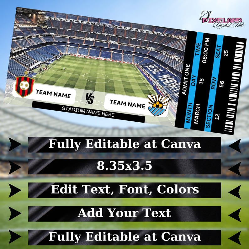 Editable Football Game Ticket Template (digital Download) Etsy