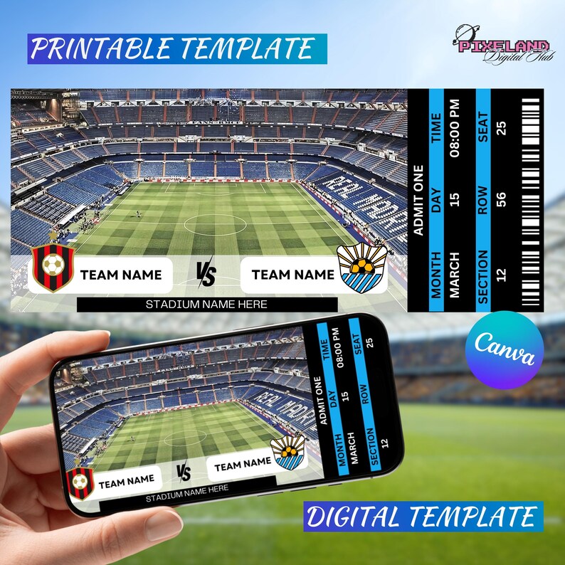 Editable Football Game Ticket Template (digital Download) Etsy