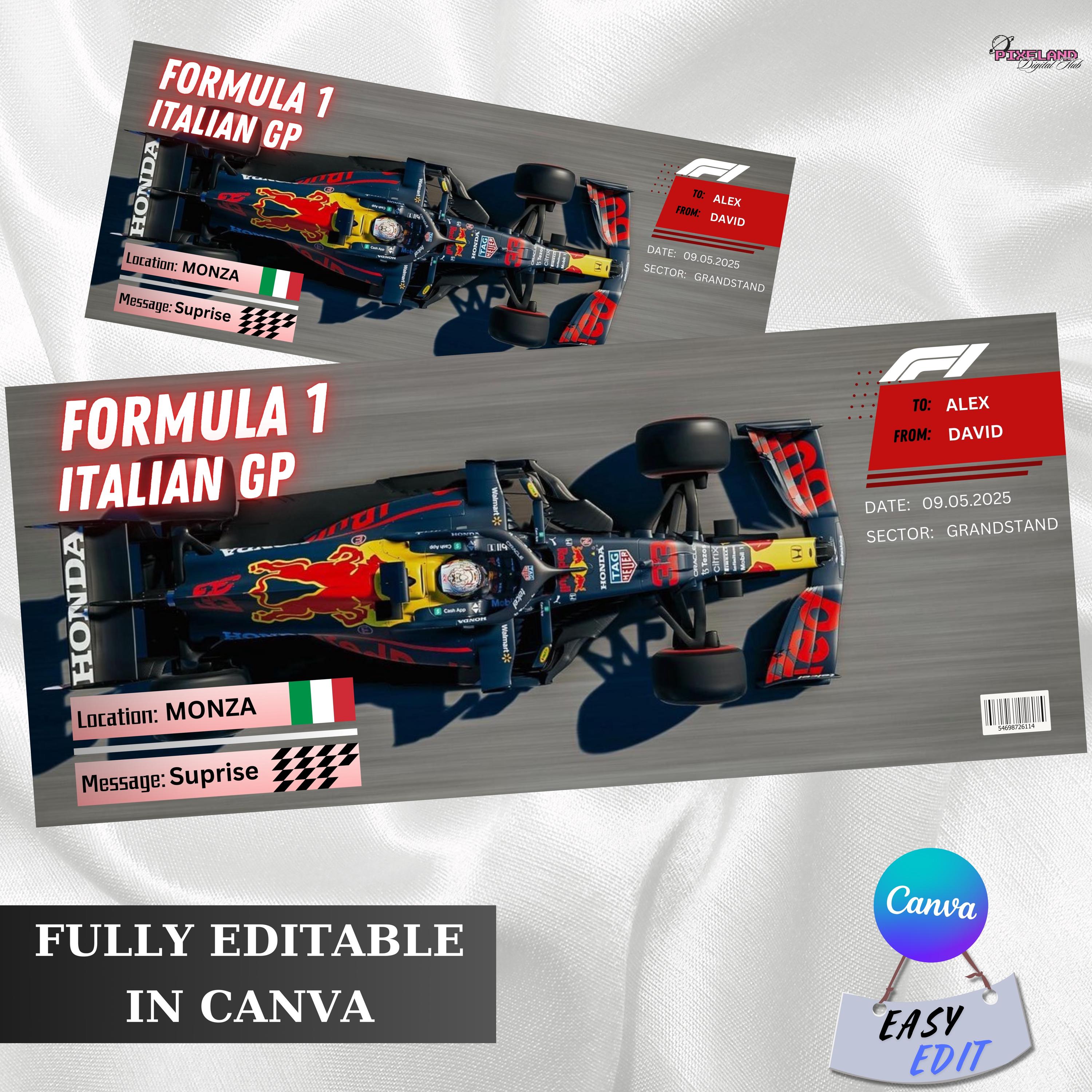 Printable Formula 1 Ticket, Formula 1 Digital Ticket, F1 Belgıan ...