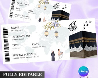 Editable Hajj and Umrah Boarding Pass Ticket, Islamic Pilgrimage Digital Gift, Printable Umrah Mubarak Plane Ticket for Makkah Travel