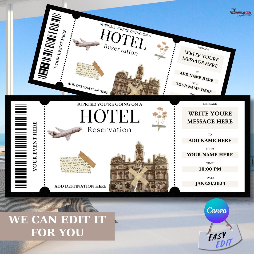 Editable Hotel Reservation Ticket Template: Surprise Gift (digital ...