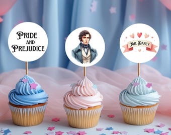 Stolz und Vorurteil Cupcake Toppers: Jane Austen Party Dekoration (Digitaler Download)
