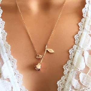 Sideways Rose Gold Rose Flower Necklace, Rose Gold Necklace Dainty Rose Pendant Necklace, Sideways Rose Necklace, Rose Gold gift for her