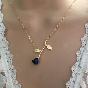 Blue Rose Necklace - Sideways Rose Necklace, Personalized, Anniversary Girlfriend Gift, gift for her