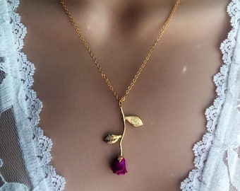 Valentine Rose Necklace, Fuchsia Rose Necklace, Valentine Day Gift, Girlfriend Gift