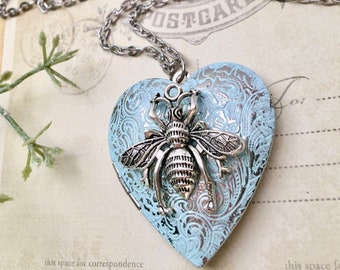 Large Honey Bee Locket Necklace, Honey Bee Jewelry, Honey Bee Long Necklace nature jewelry, garden necklace