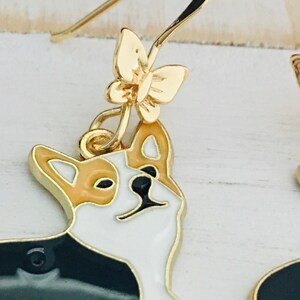 Corgi Dog Earrings, Corgi Dangle Earrings, Dog and Butterfly Earrings, Dog Jewelry, Dog Lover Gift