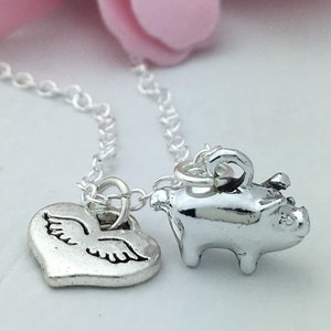 Silver Pig Necklace - Silver Pig Pendant- Pig Lovers Necklace -When Pigs Fly Necklace- Pig Jewelry, Valentine Gift