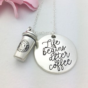 Personalized Coffee Lovers Coffee Cup Necklace Life Begins After Coffee Coffee Gift Coffee Jewelry