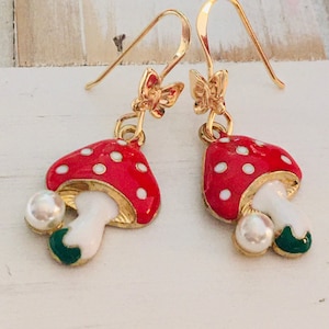 Enchanted Mushroom Earrings, Red Mushroom Earrings, Mushroom Jewelry, Mushroom Forest Earrings, Mushroom Gift For Women