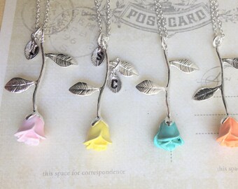 Pastel Rose Necklace Silver, Pastel Pink Rose, Pastel Yellow Rose, Red Rose, Pastel Personalized Pendant