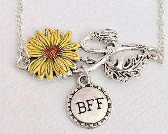 Sunflower Necklace - Yellow Sunflower - Flower Necklace -BFF Necklace - Flower Charm - Sunflower Jewelry