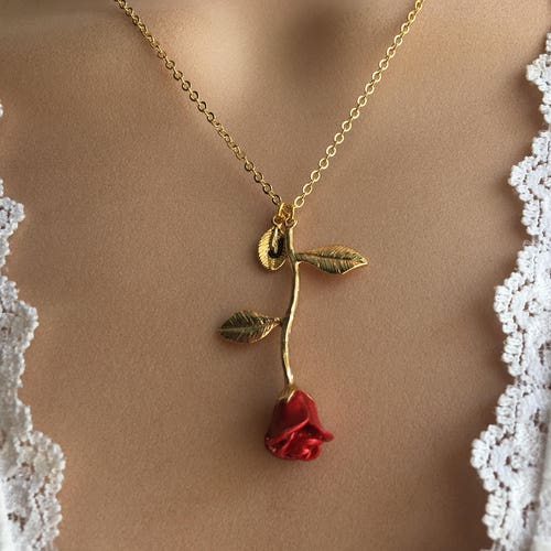 Original Beauty and the Beast Rose Necklace Silver Rose Etsy