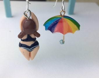 Summer earrings Beach Umbrella Earrings, Beach Theme Earring, Fun Gift for Her, Beach Vacation earrings