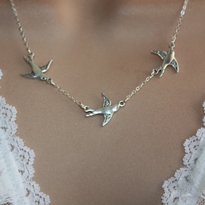 Silver Birds Necklace Three Bird Necklace - sterling silver filled chain Wedding jewelry