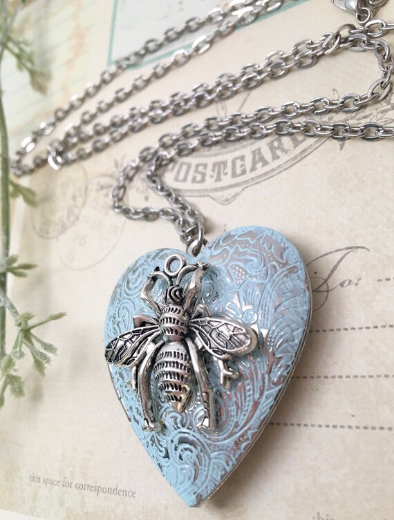 Large Honey Bee Locket Necklace Honey Bee Jewelry Honey Bee Long