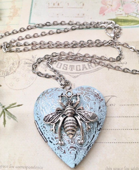 Large Honey Bee Locket Necklace Honey Bee Jewelry Honey Bee Long