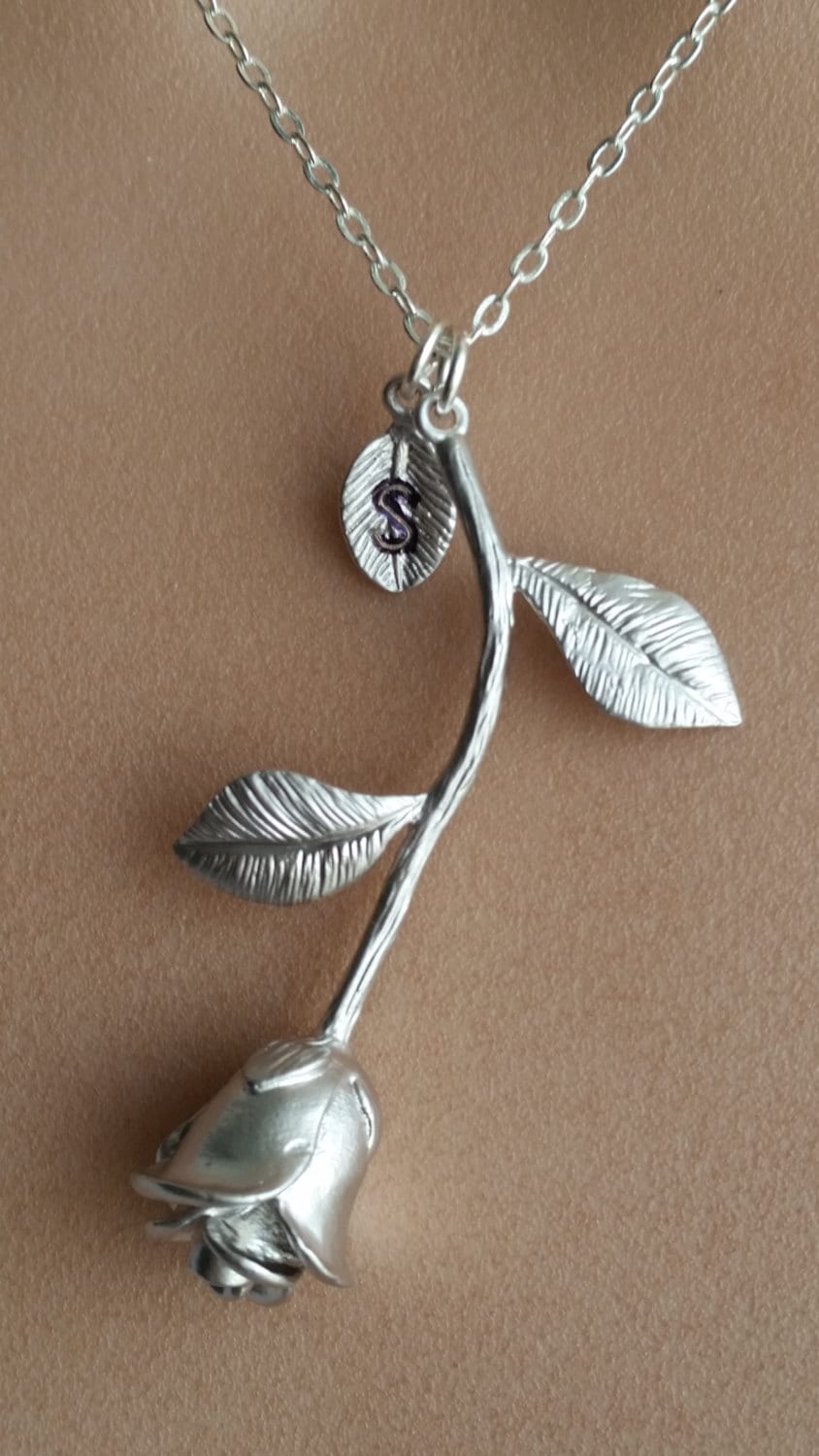 Silver Rose Necklace Rose Pendant Personalized Anniversary Etsy